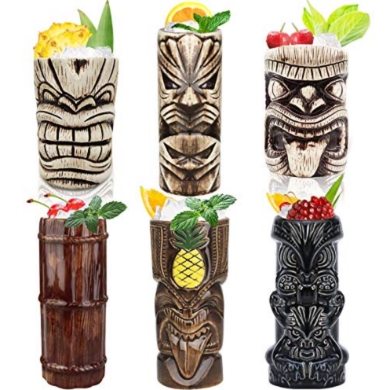 Tiki - home office décor - Tiki Mugs Cocktail Set of 6